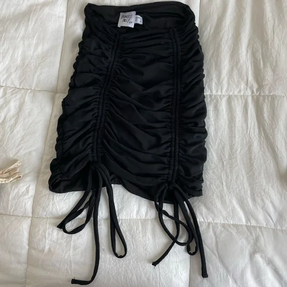 PRINCESS POLLY: Black Ruched Mini Skirt W/ Ties - Picture 1 of 4